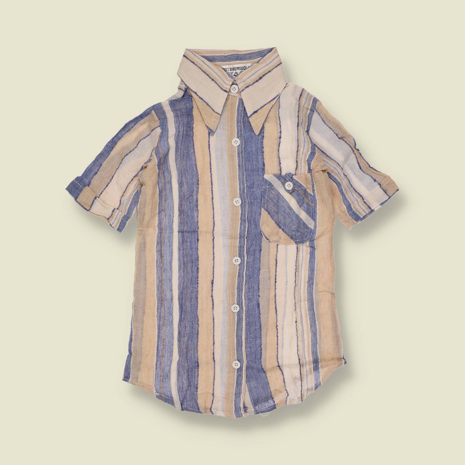 1970s | Deadstock Striped Blouse | Blue & Cream - 2