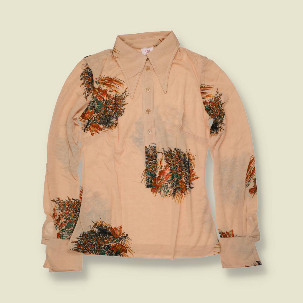 1970s | TGL | Deadstock Placement Print Blouse | Peach - 6