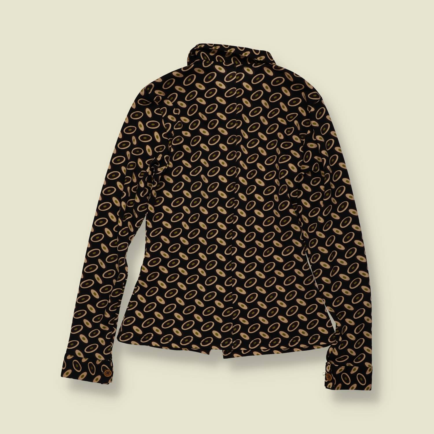 1990s | Geometric Print Zip Blouse | Black & Cream - 2
