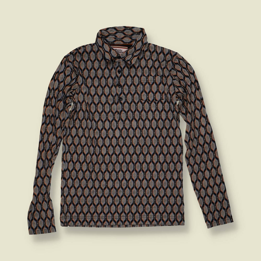 1990s | Funky Yours | Geometric Print Blouse | Grey & Brown - 6