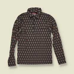 1990s | Funky Yours | Geometric Print Blouse | Grey & Brown - 6