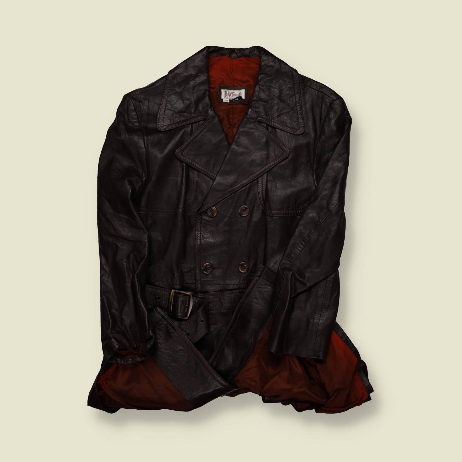 1970s B. Altman & Co. Double-Breasted Leather Trench Coat - M