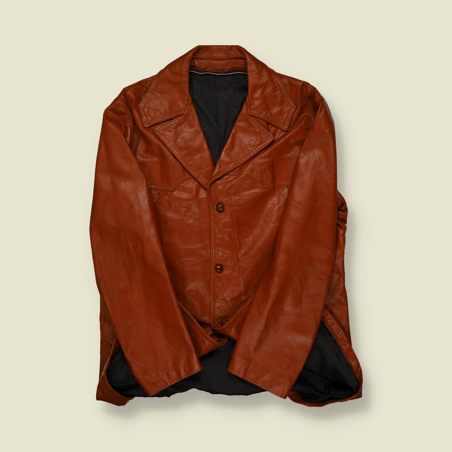 1970s Cognac Leather Blazer Jacket - L