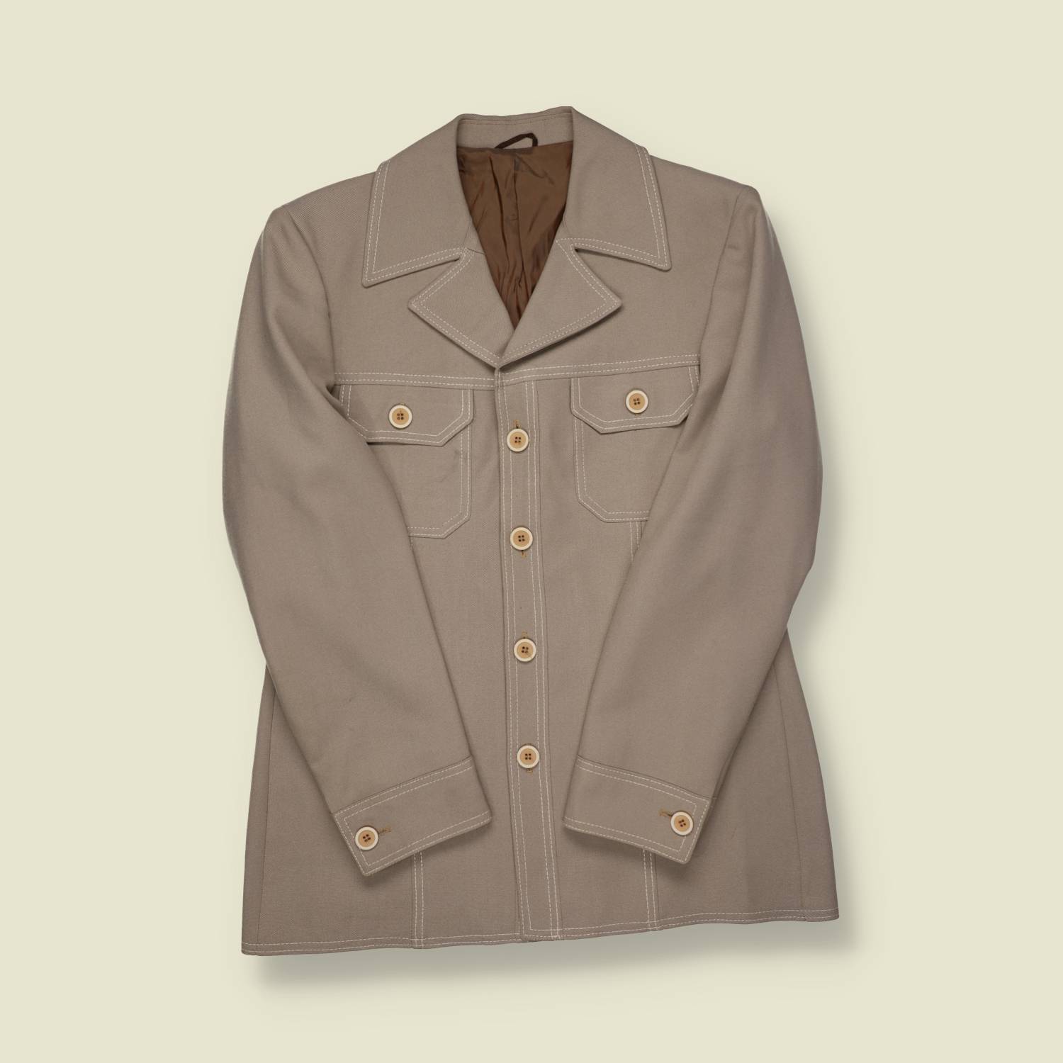1970s Taupe Leisure Jacket with Contrast Stitching - S