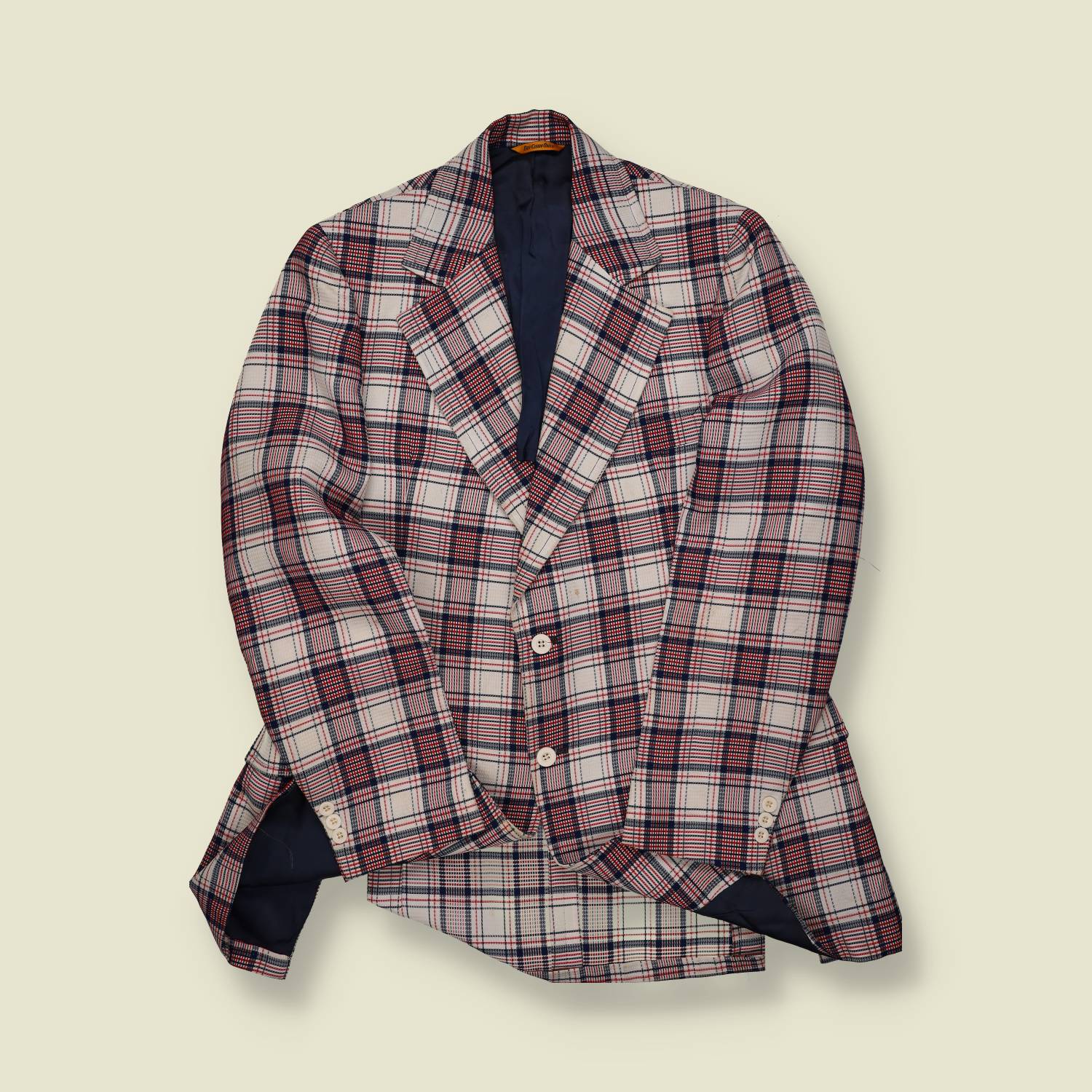 1970s Red & Navy Plaid Sports Coat - M