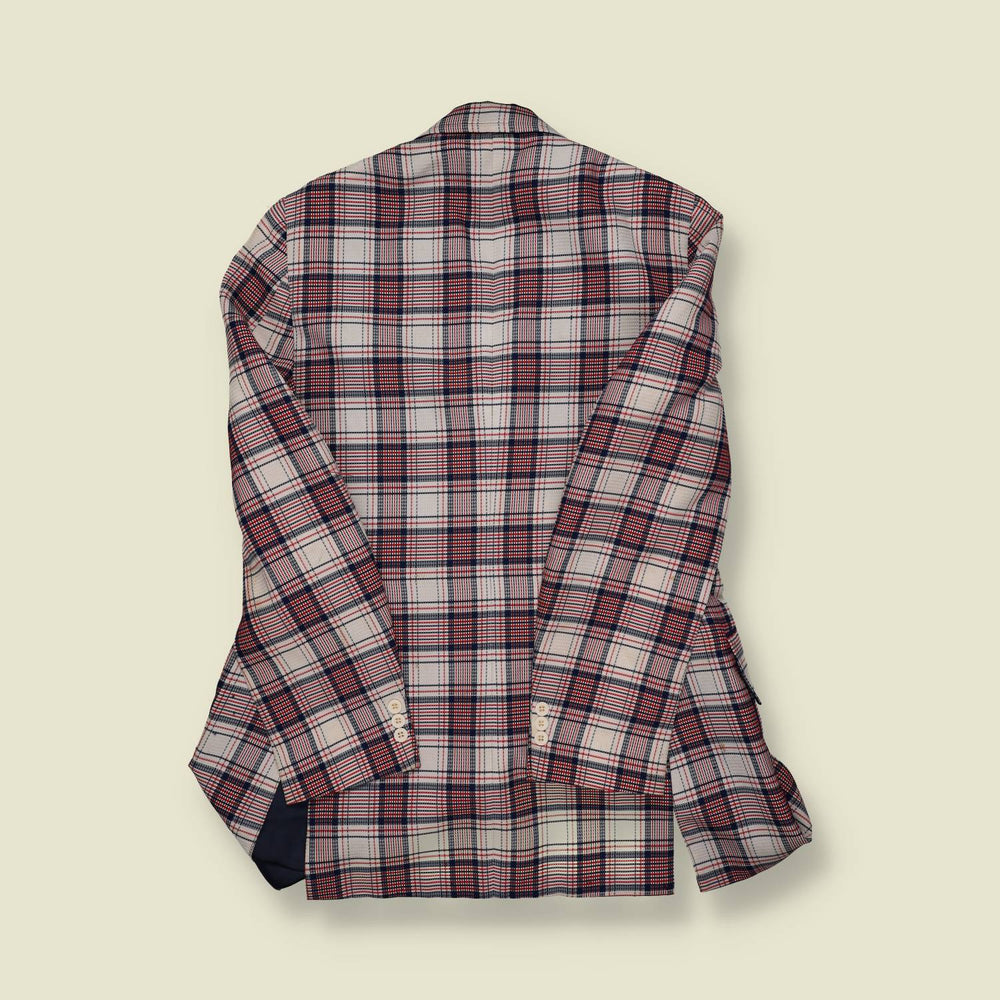 1970s Red & Navy Plaid Sports Coat - M