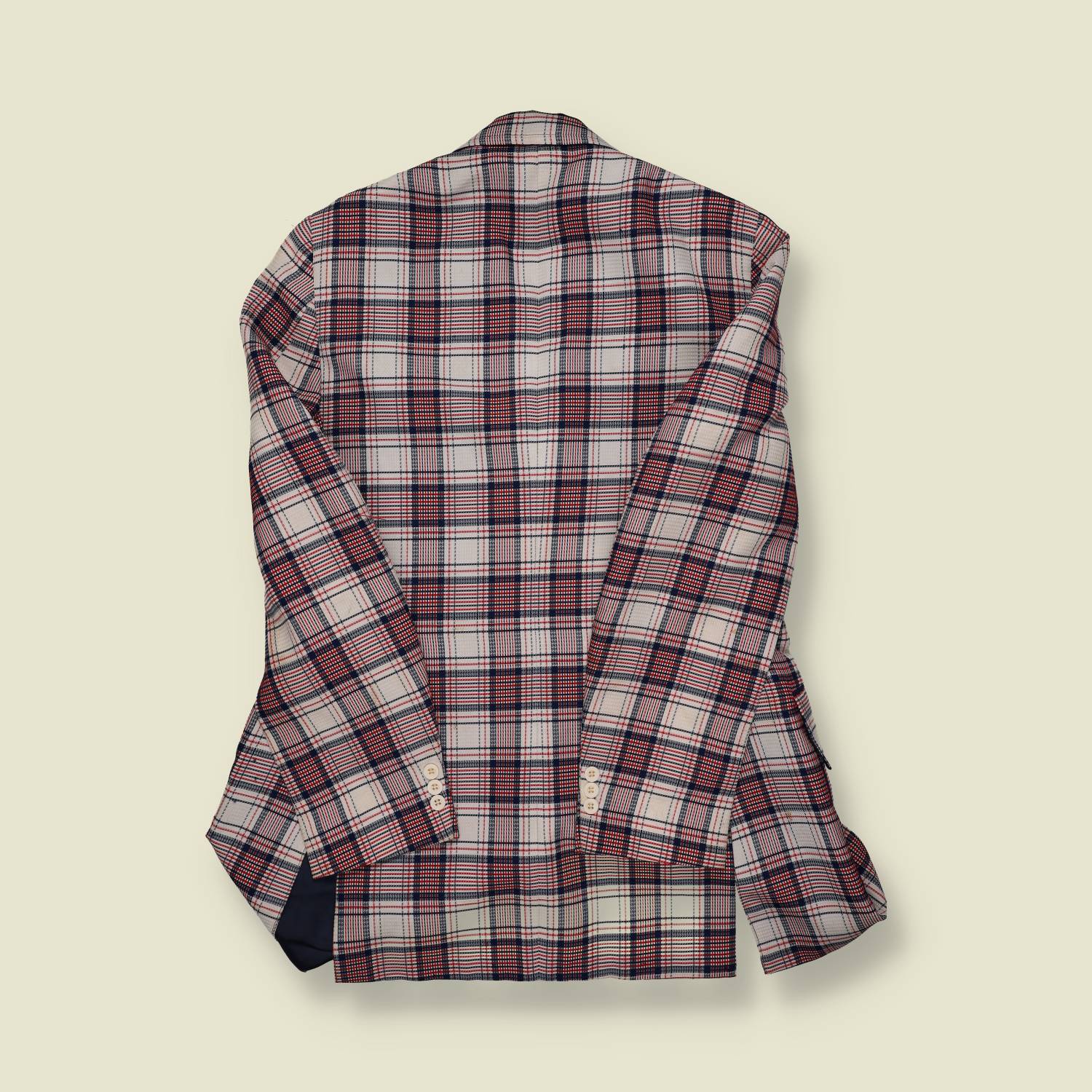 1970s Red & Navy Plaid Sports Coat - M
