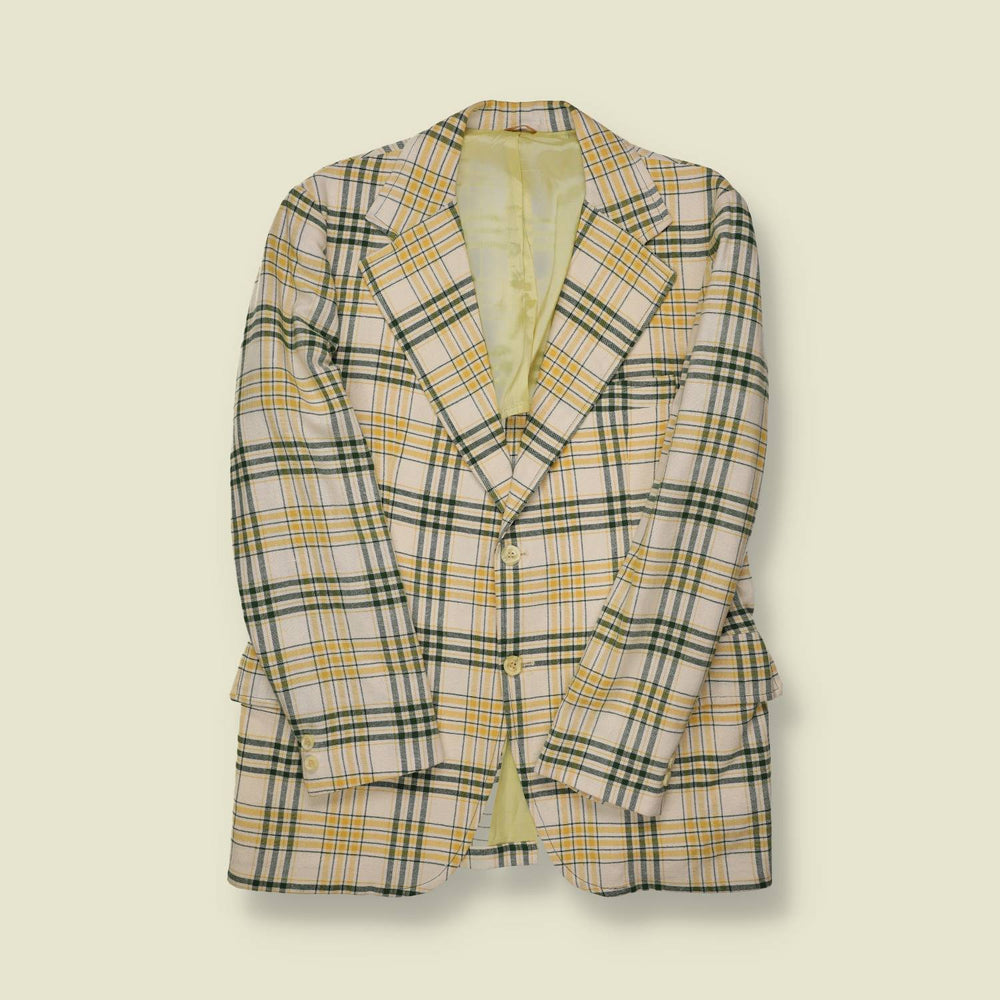 1970s Dobbshine Yellow & Green Plaid Blazer - M