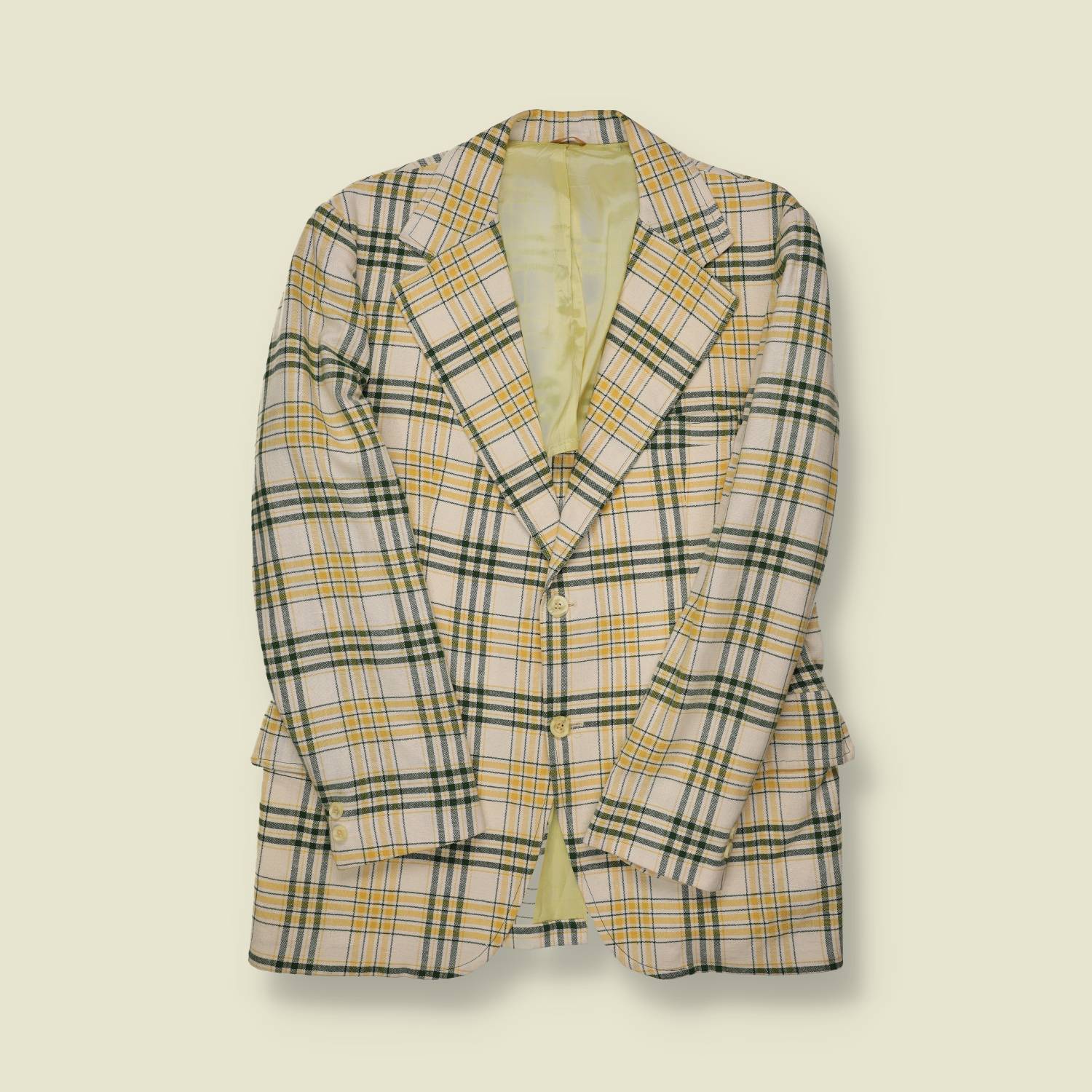1970s Dobbshine Yellow & Green Plaid Blazer - M