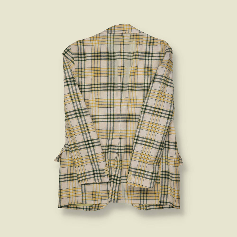 1970s Dobbshine Yellow & Green Plaid Blazer - M