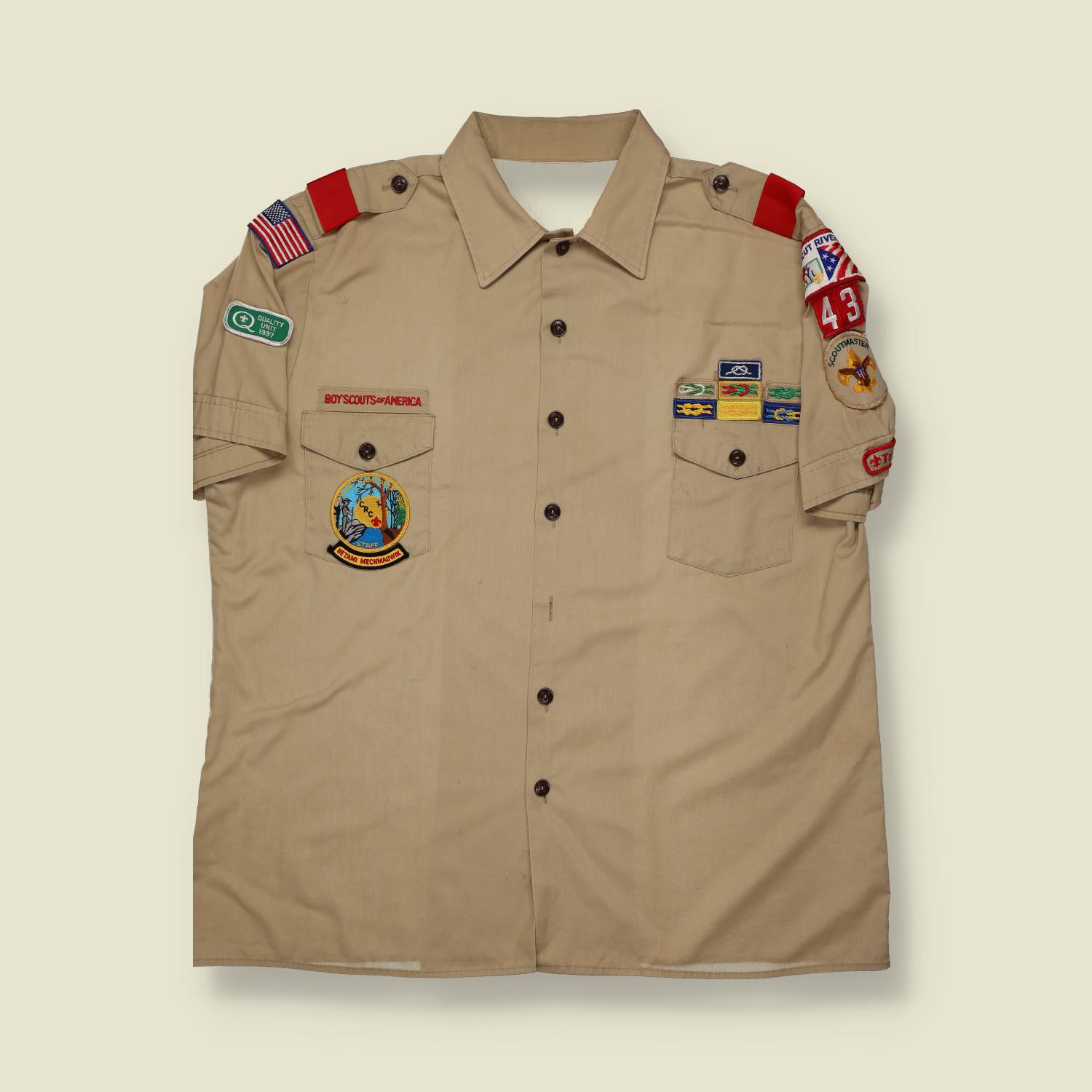 1996 Boy Scouts of America Short Sleeve Uniform Shirt – Team Mechanix & Troop 43 Patches - XL