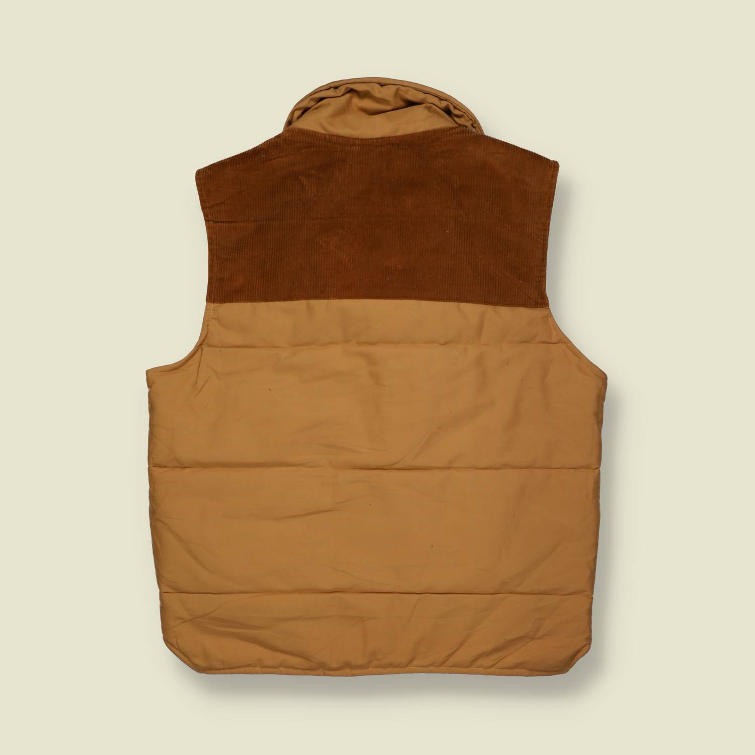 1970s | Unknown Maker | Canvas & Corduroy Down Vest – Tan & Brown - S