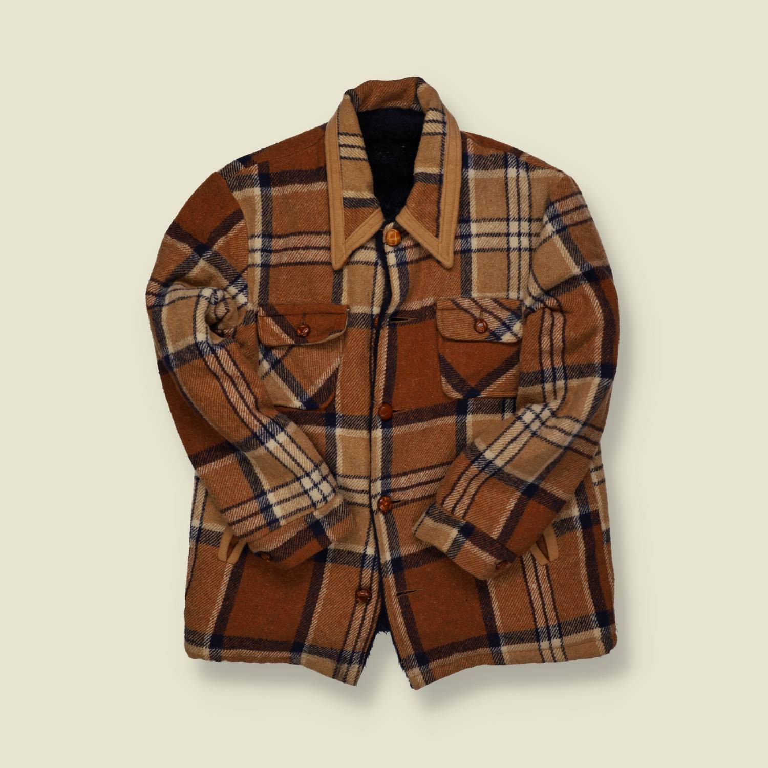 1970s | Unbranded | Sherpa-Lined Wool Jacket – Brown Plaid - S