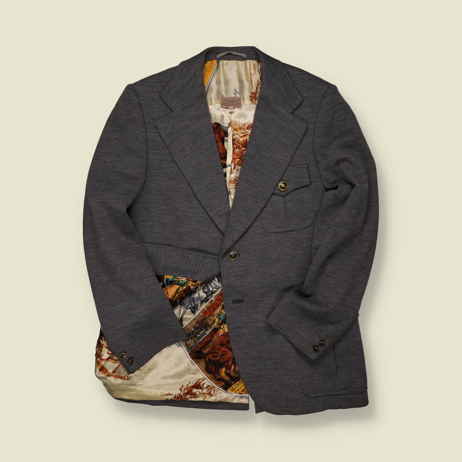 1970s | Cortofil | Sports Coat – Charcoal with Printed Lining - S