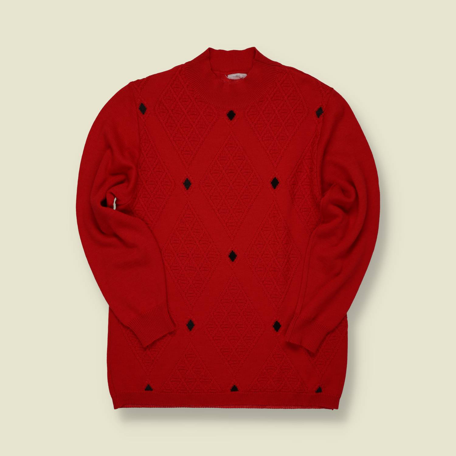 1970s | Unbranded | Knit Jumper – Red Argyle - S