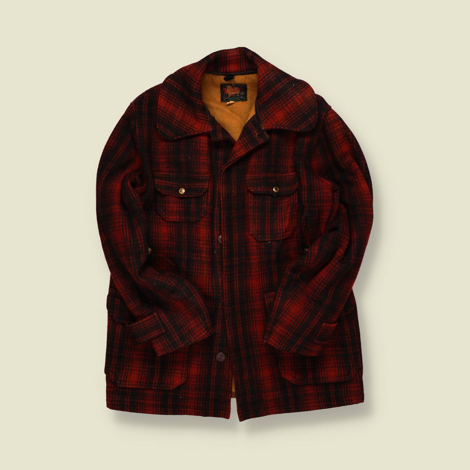 1950s | Woolrich | Buffalo-Red Plaid Wool Mackinaw Jacket – Red/Black - S