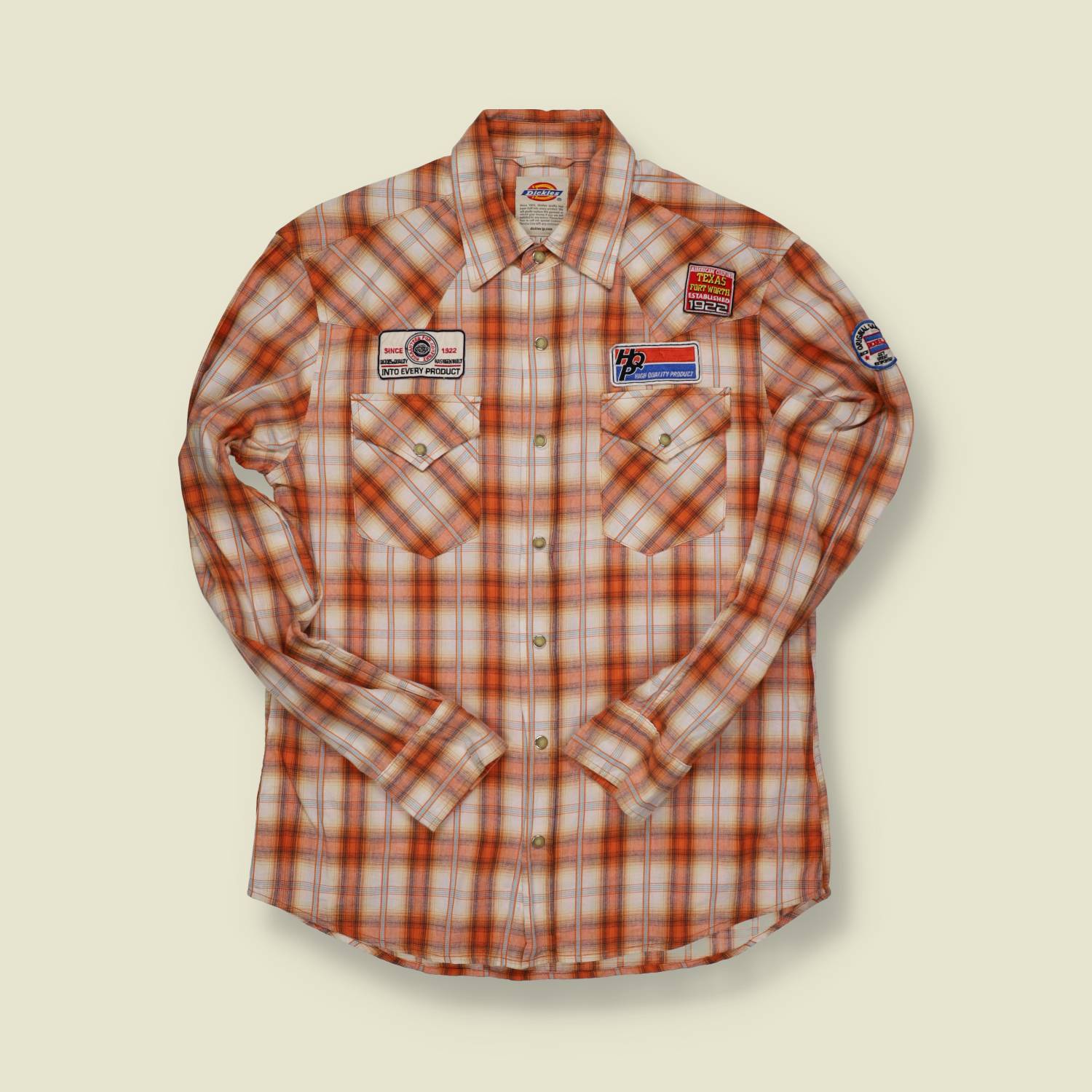 2000s | Dickies | Western Plaid Mechanic Shirt – Orange Check - S