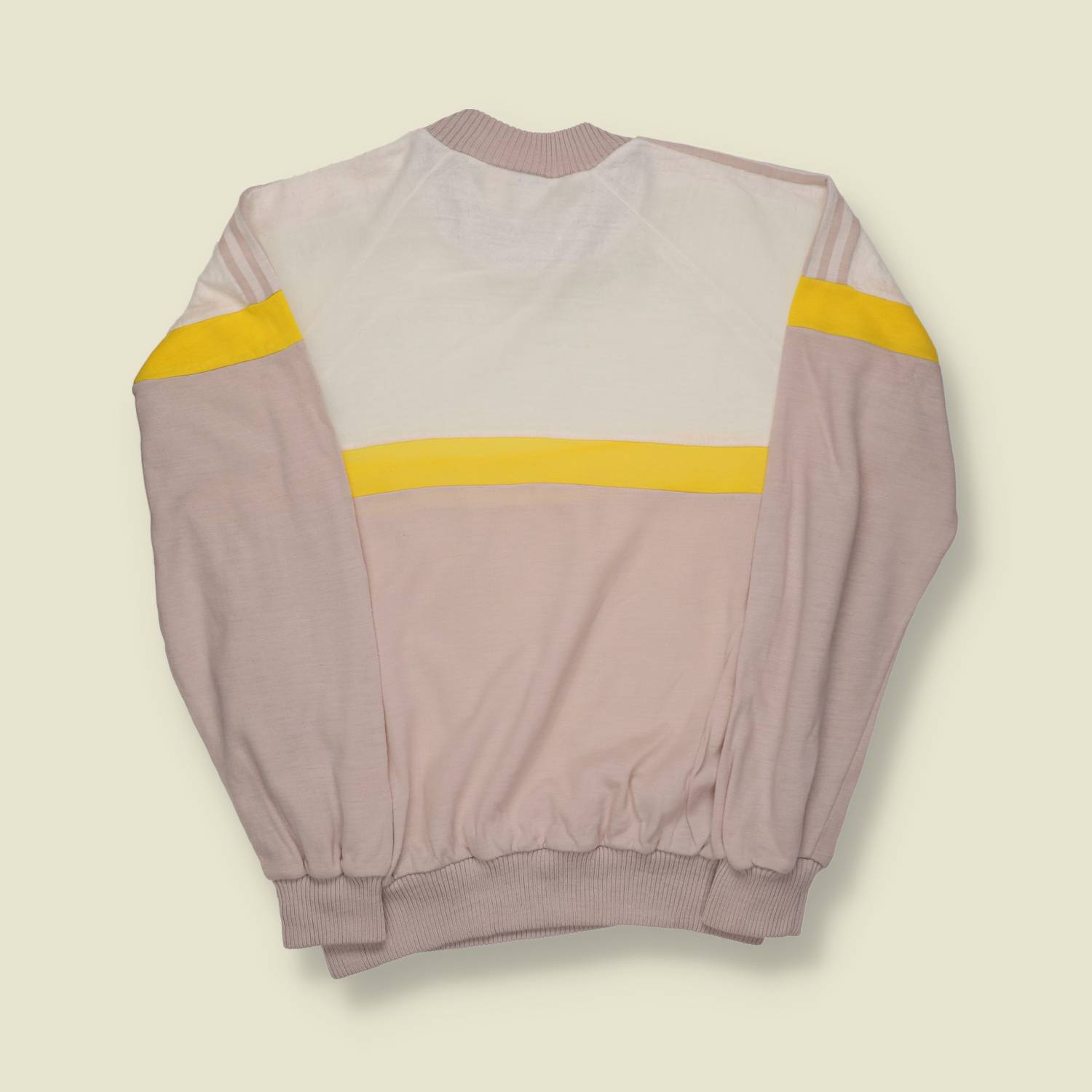 1980s | Adidas Ventex | Made in France Colour-Block Sweatshirt – Cream/Yellow/Taupe - M