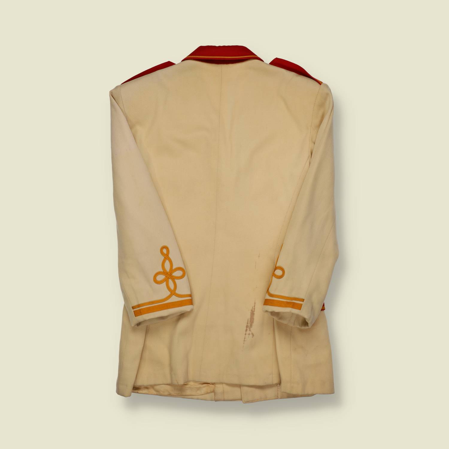 1940s-50s | Unbranded | Cream & Red Marching Band Jacket – Gold Trim - XXS/XS