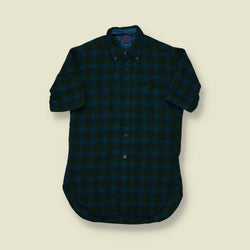 1960s | Pendleton | Wool Shadow Plaid Shirt – Navy & Green - XS