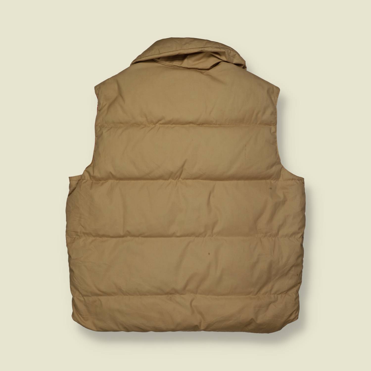 1970s | Down Wind | Down Vest – Tan with Red Lining - L