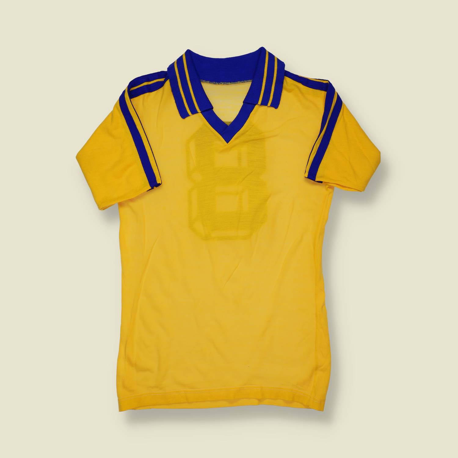 1970s | Unbranded | Yellow & Blue Athletic Jersey – No. 8 - XS