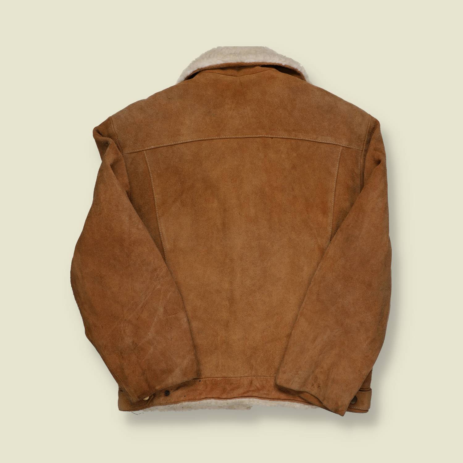 1980s–1990s | Very Trendy | Sherpa-Lined Suede Trucker Jacket – Tan - S