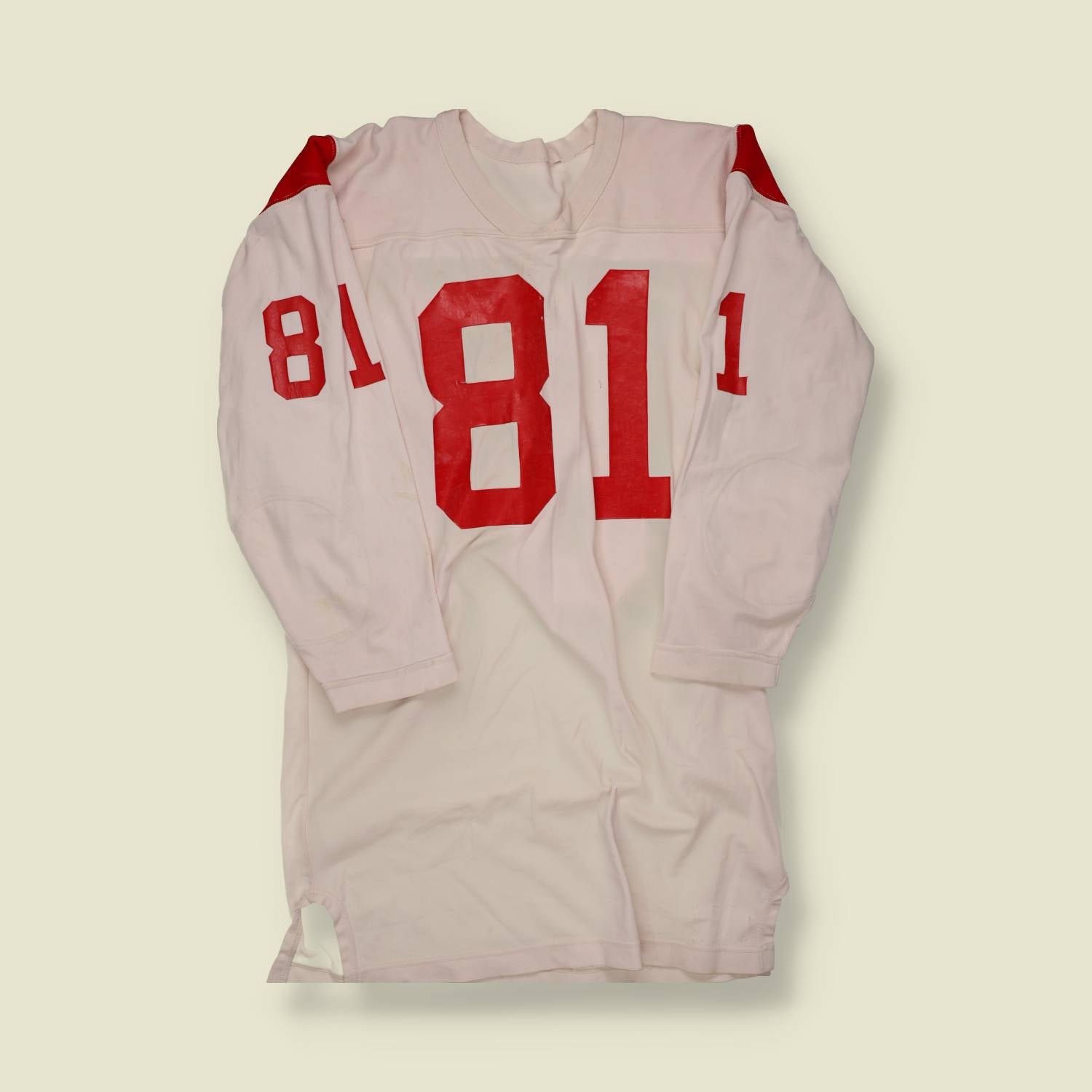 1960s | Unbranded | White & Red American Football Jersey – No. 81 - S