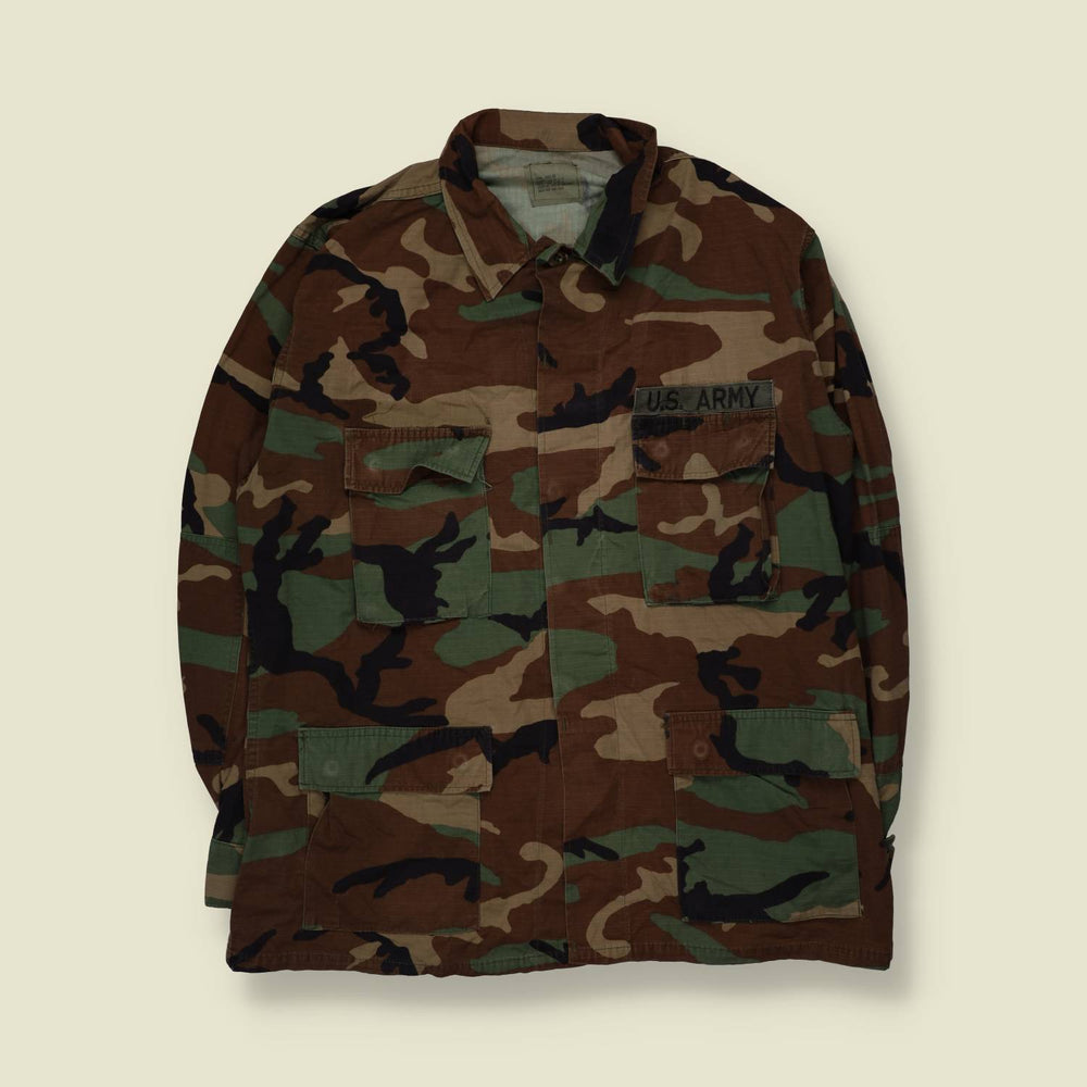 1980s–1990s U.S. Army | Woodland BDU Shirt | Camouflage - L