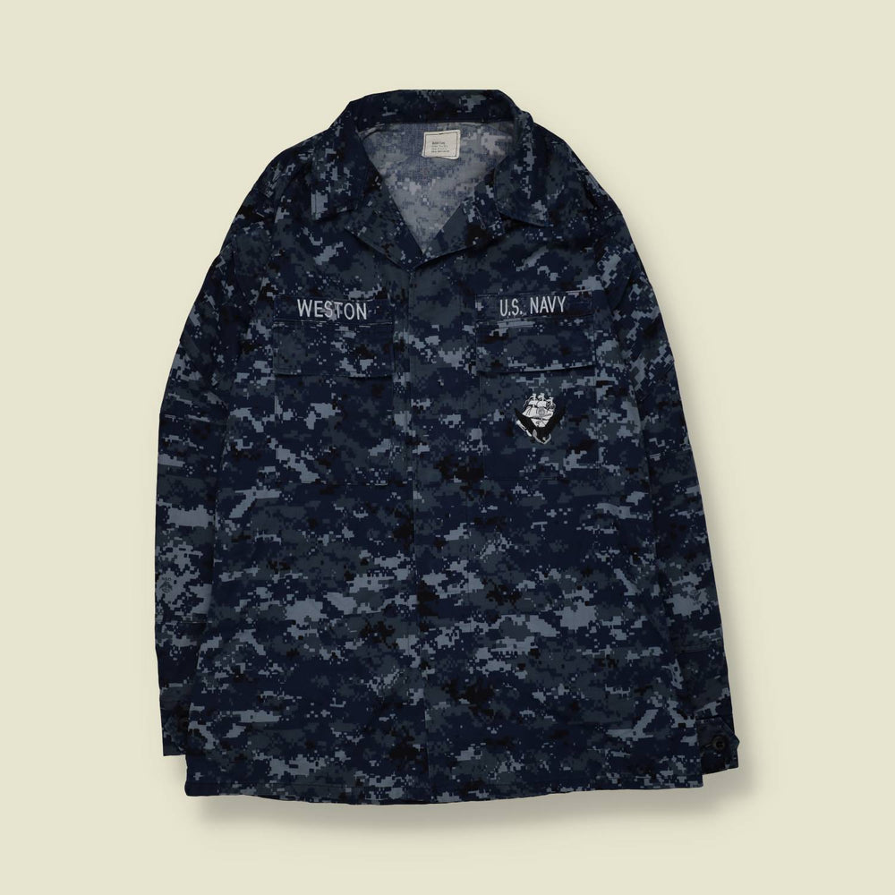 2000s–2010s U.S. Navy | Digital Camouflage Shirt | Blue Camo - L