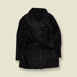 1970s | Lightweight Belted Leather Coat | Black - S