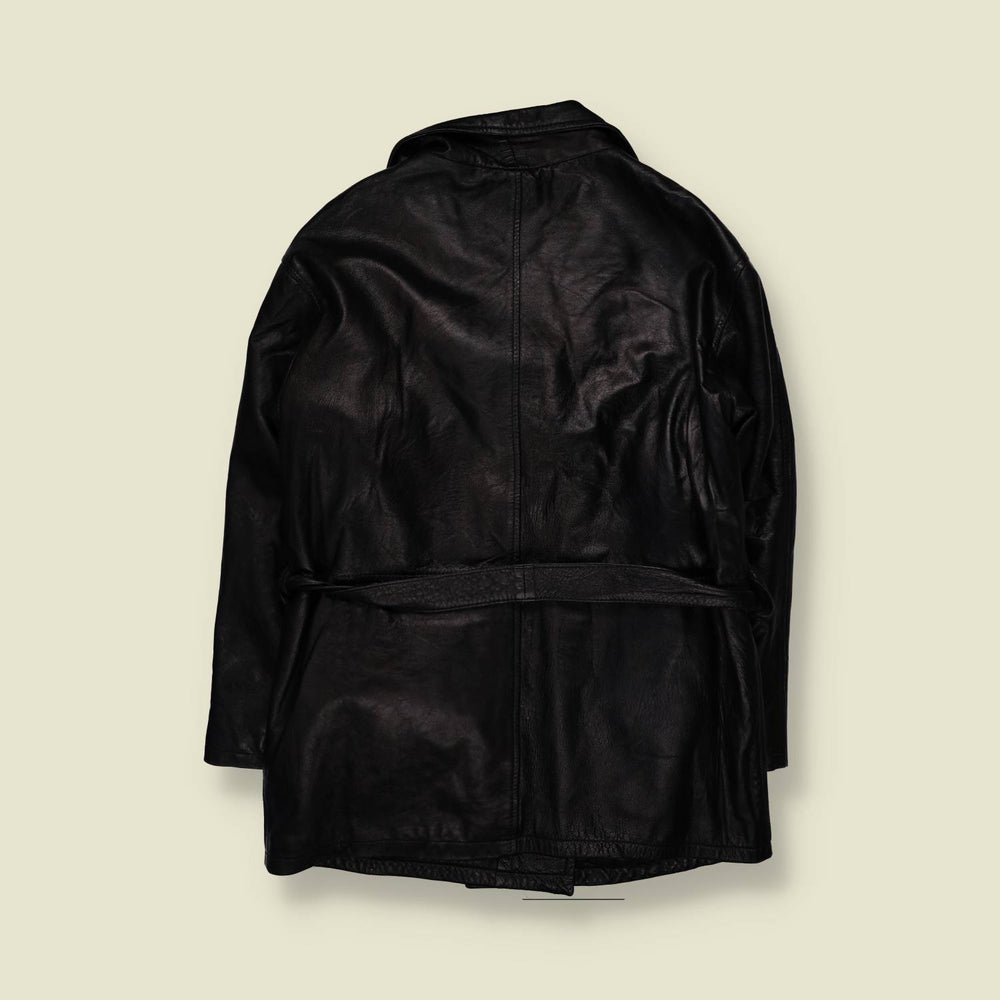 1970s | Lightweight Belted Leather Coat | Black - S