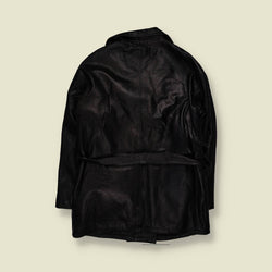 1970s | Lightweight Belted Leather Coat | Black - S