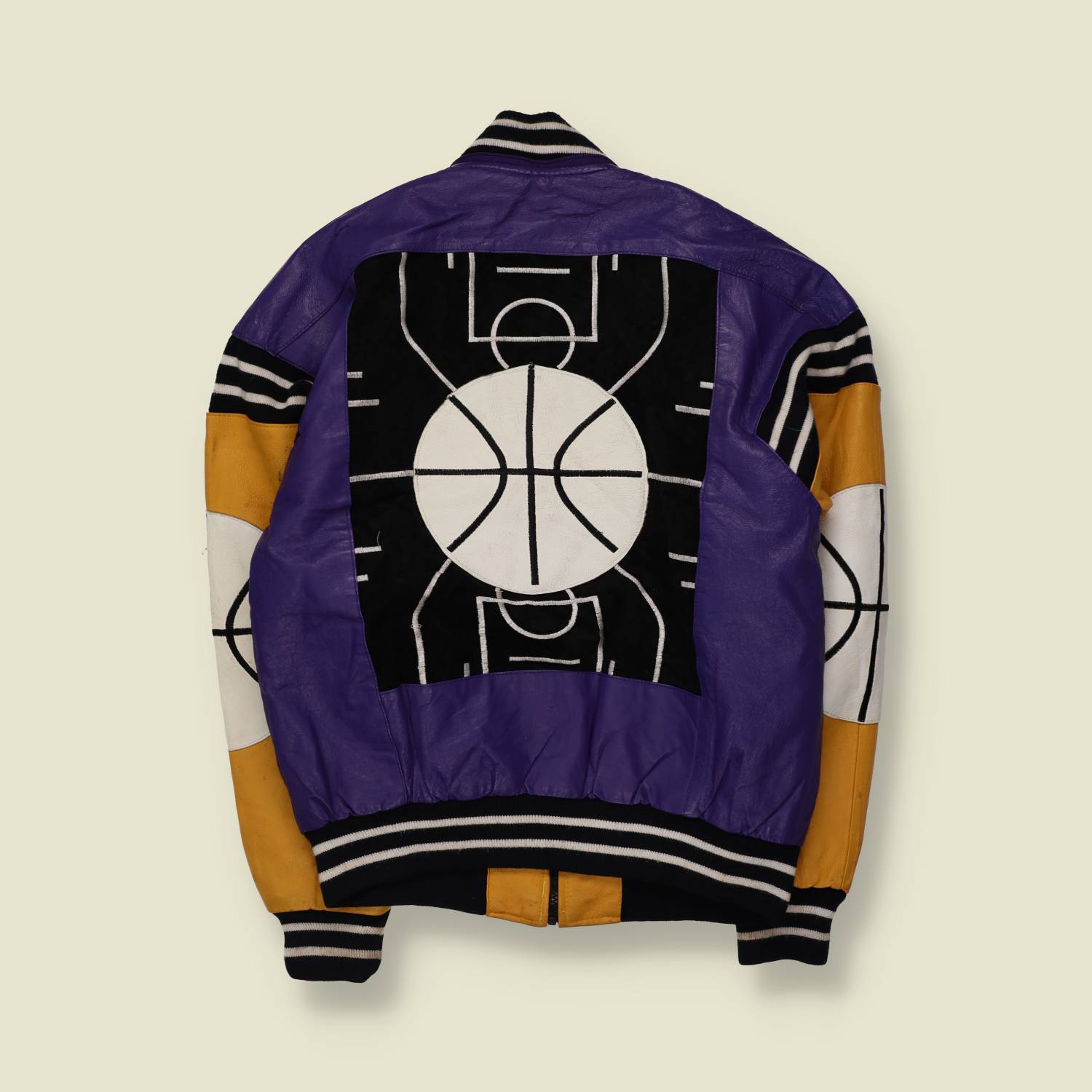 1991 Michael Hoban | Leather Basketball Jacket | Purple & Yellow - XL