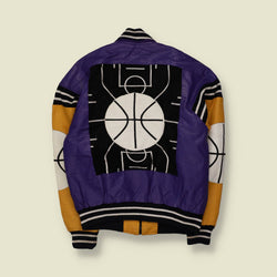 1991 Michael Hoban | Leather Basketball Jacket | Purple & Yellow - XL