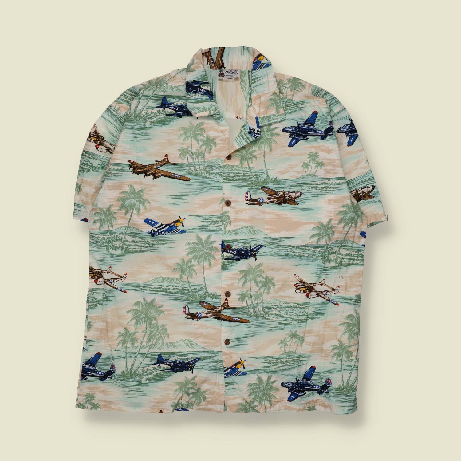 1980s Aloha Republic | Made In Hawaii Shirt | Airplane Print - 3XL