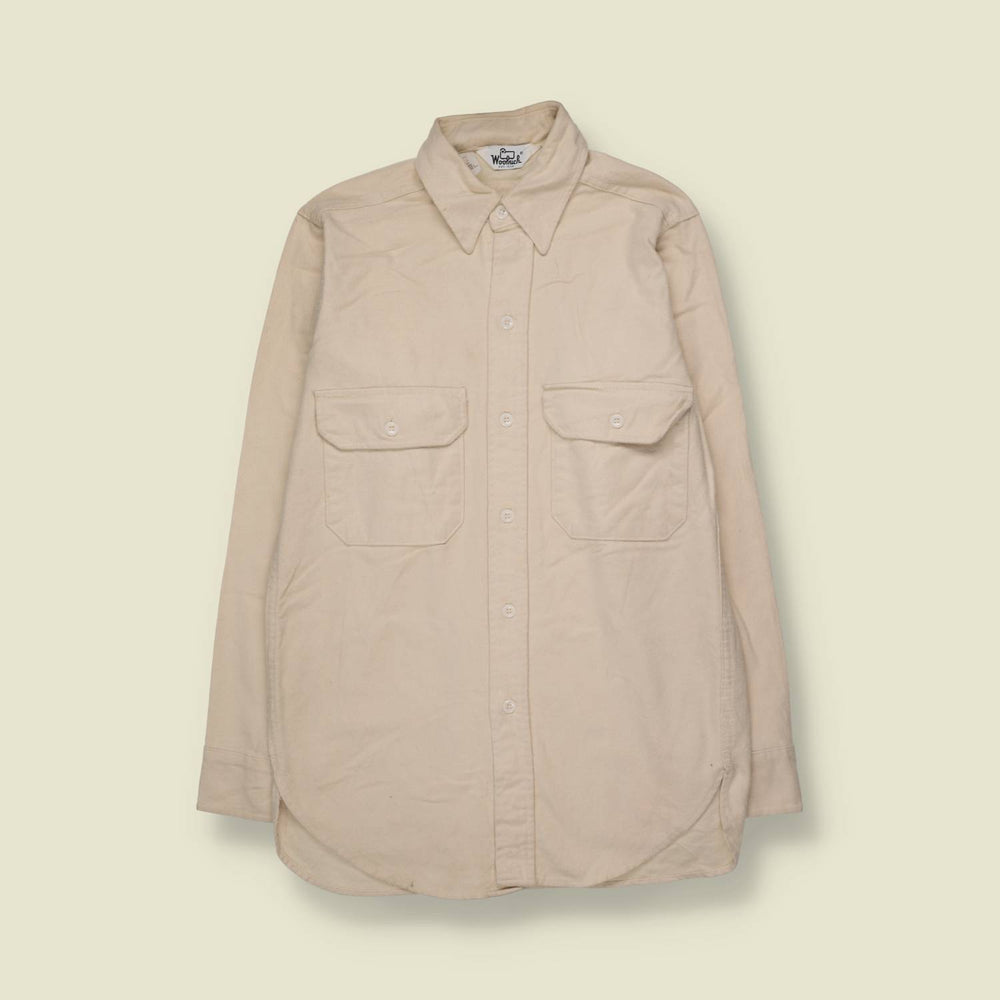 1980s | Woolrich | Chamois Shirt | Made In USA | Cream - S
