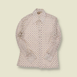 1970s | Parianai | Geometric Print Disco Shirt – Cream/Gold - XS