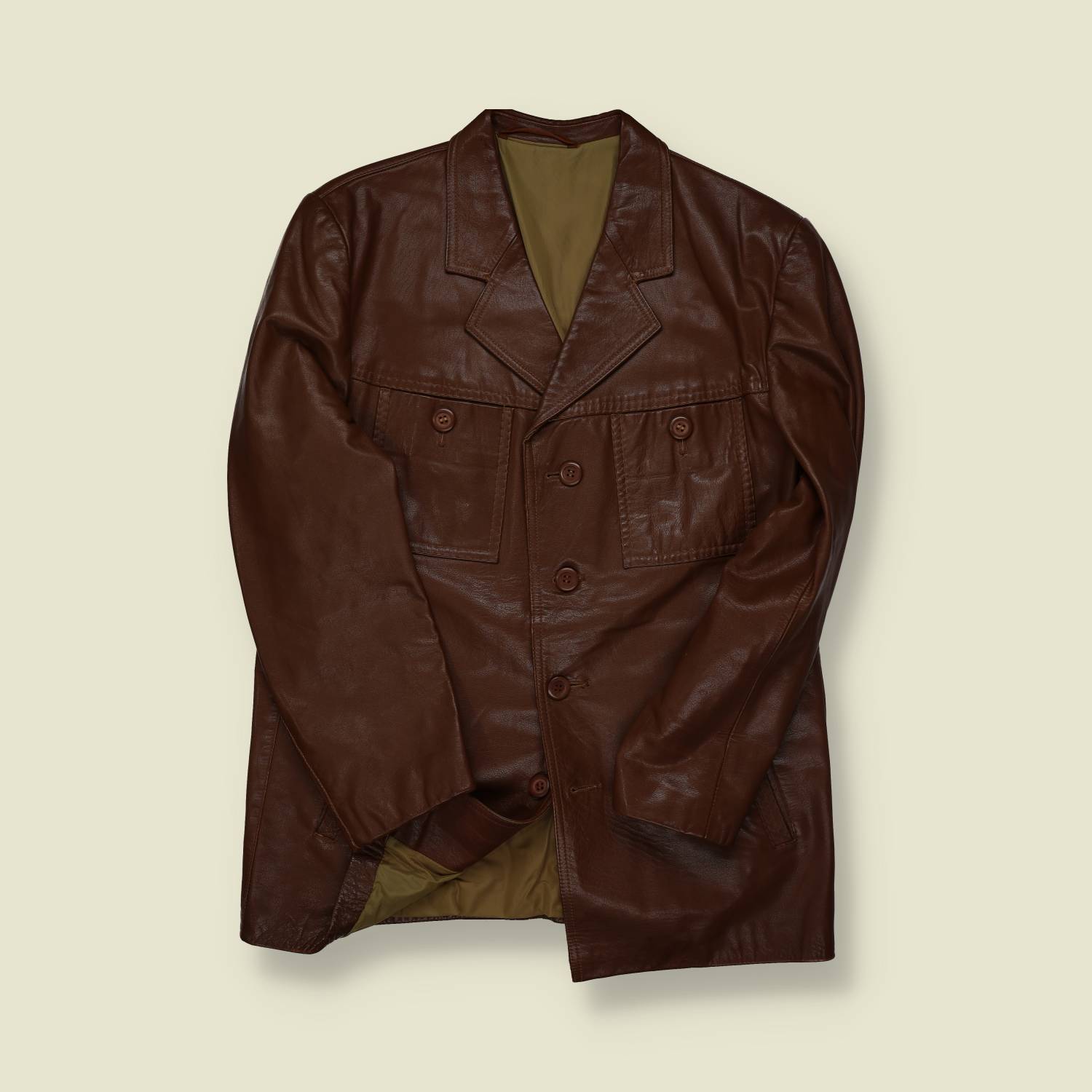 1970s | Unbranded | Brown Leather Car Coat - S