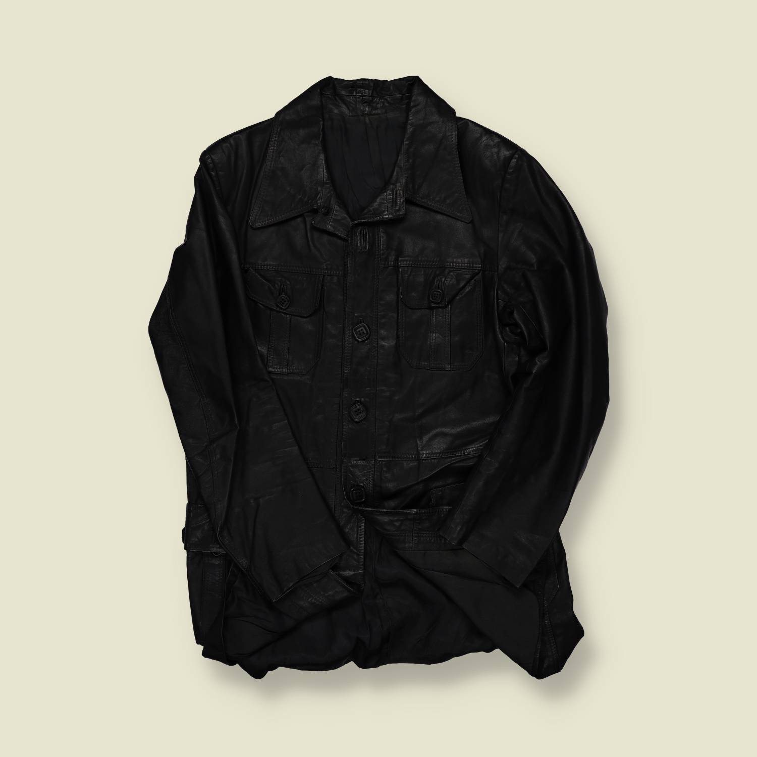 1970s | Unbranded | Black Leather Car Coat - S