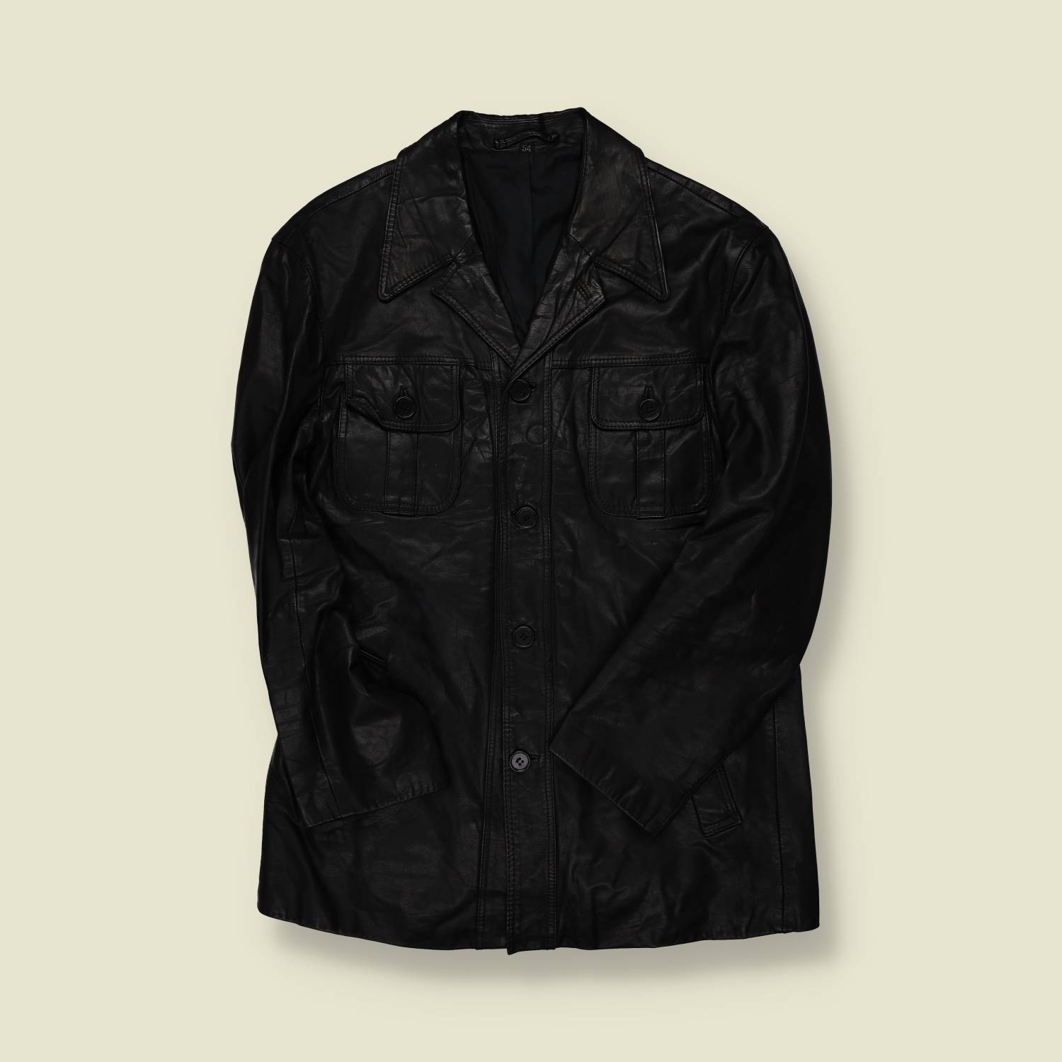 1970s | Unbranded | Black Leather Car Coat - S