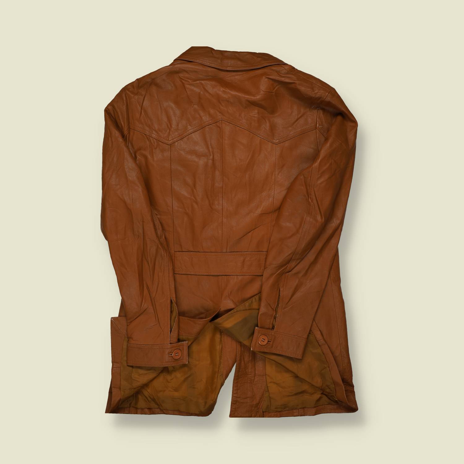 1970s | Unbranded | Tan Leather Car Coat - S