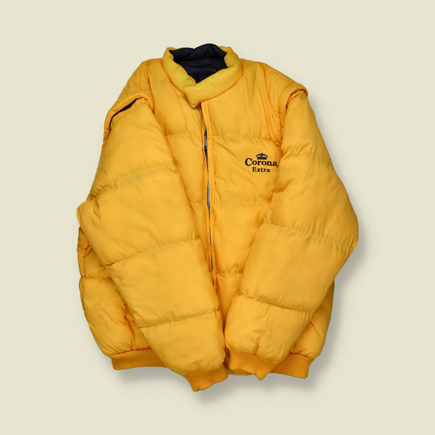 1990s | Corona Extra | Reversible Puffer Jacket – Navy/Yellow - L