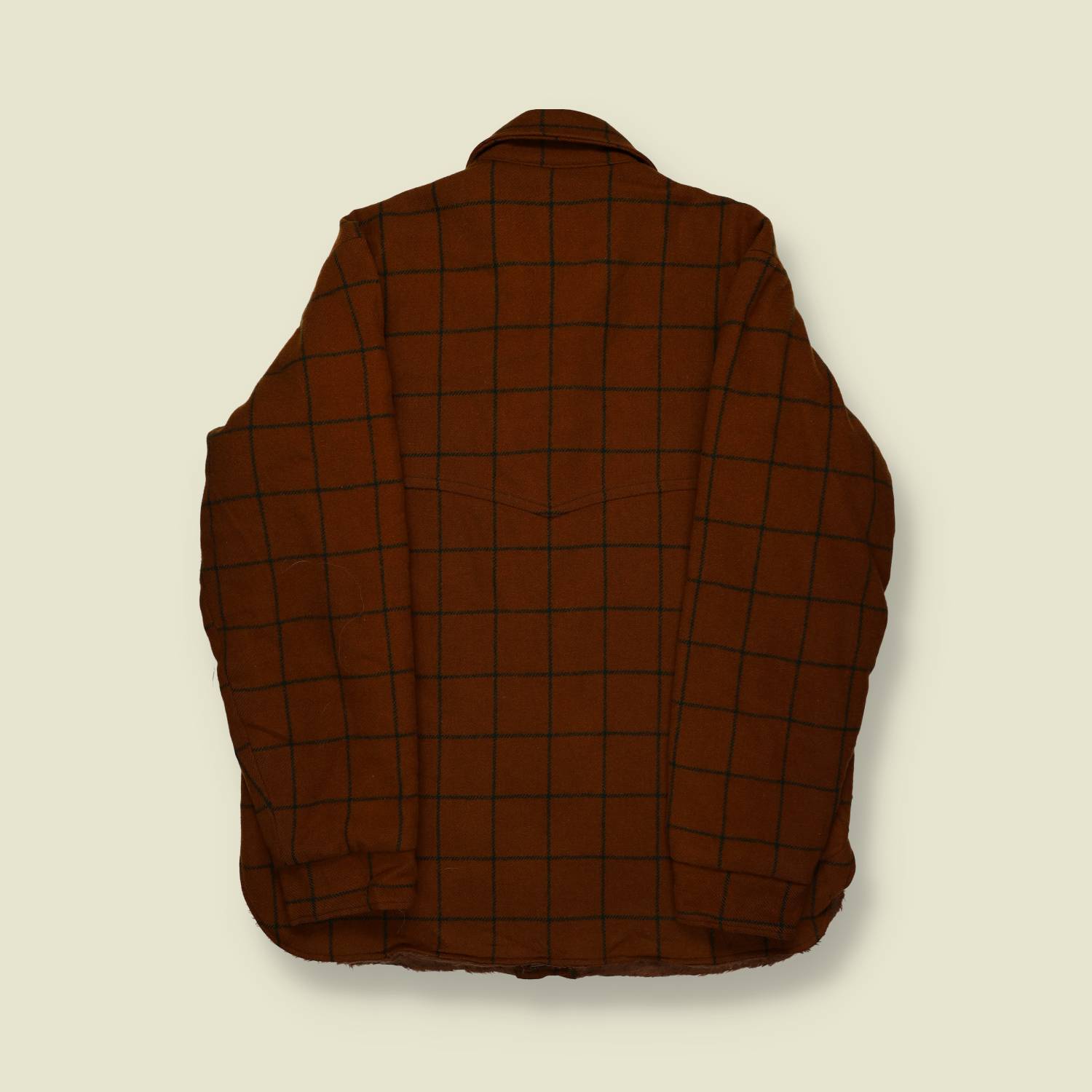 1960s | Woolrich | Brown Windowpane Wool Overshirt – Sherpa-Lined - S