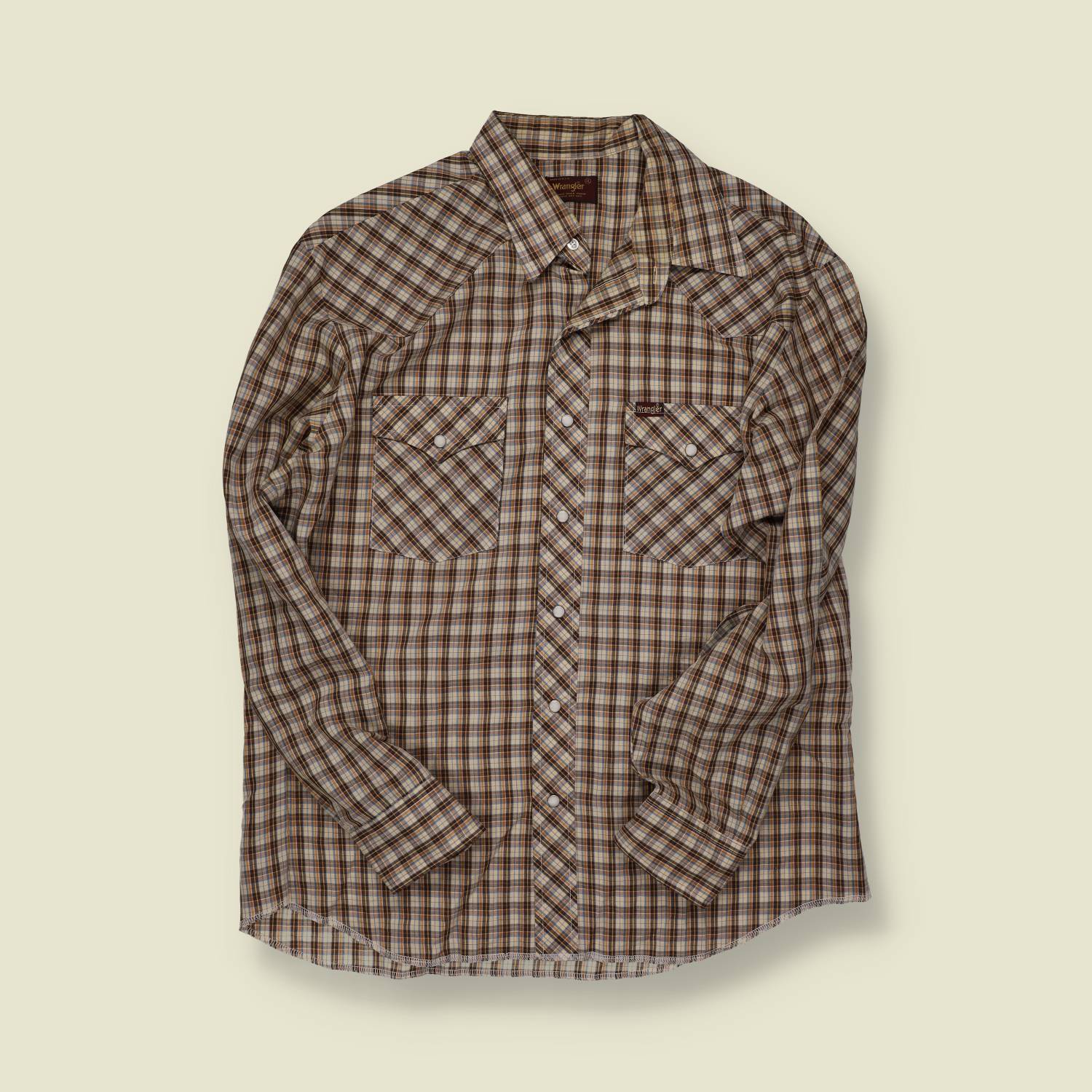1970s | Wrangler Western | Brown Check Snap Shirt - S/M