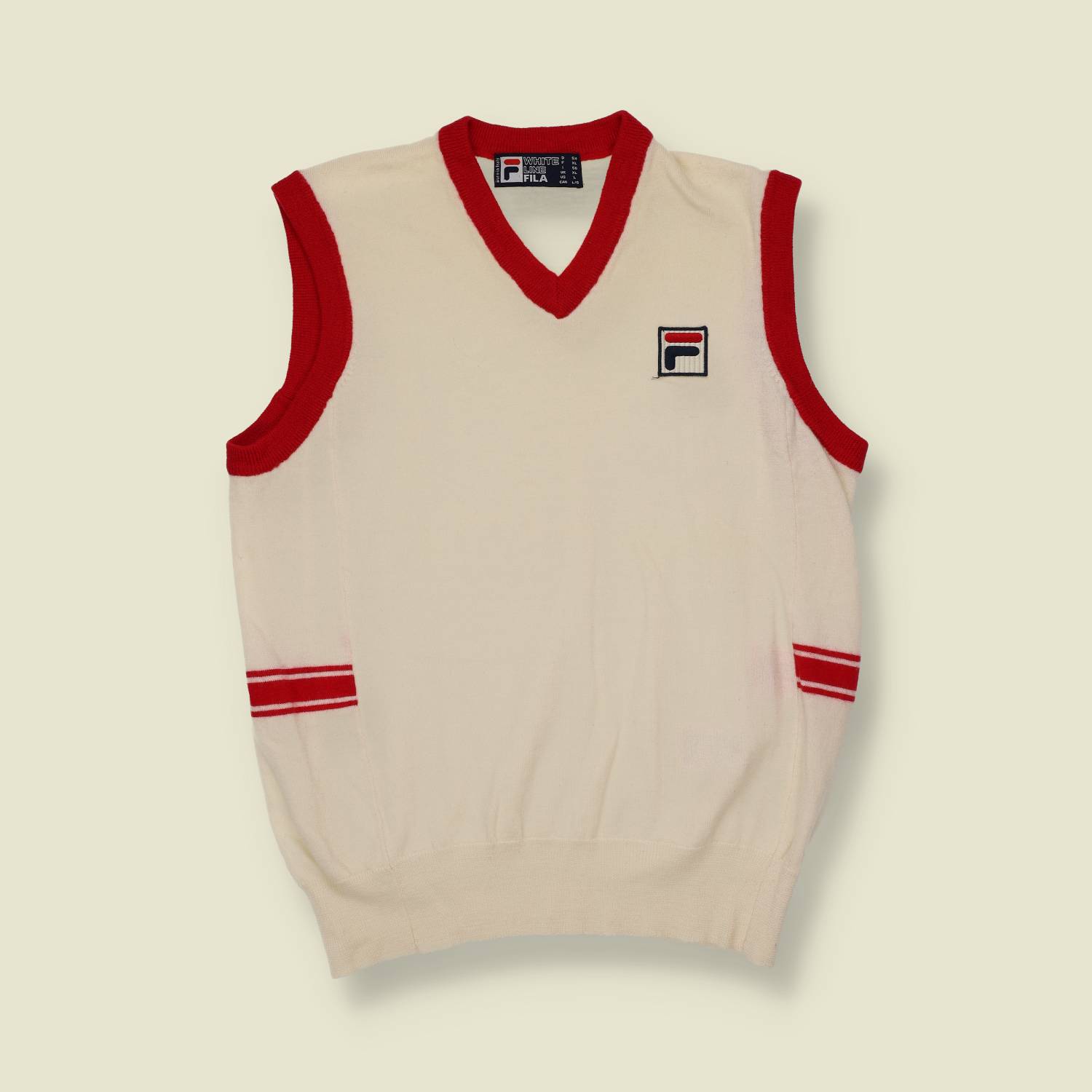 1980s | Fila White Line | Tennis Knit Vest – Cream/Red - S