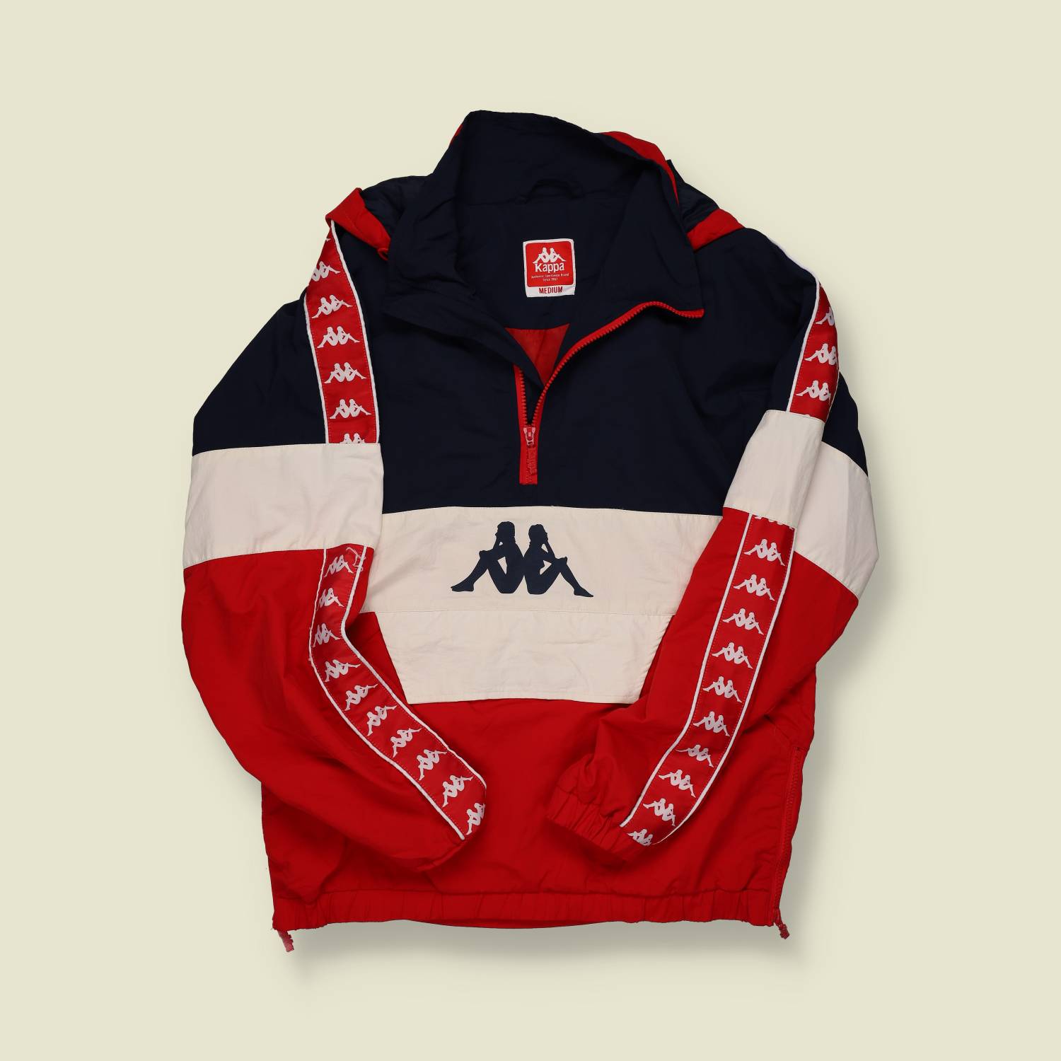 2000s | Kappa | Colour-Block 1/2-Zip Track Jacket – Navy/White/Red - M/L