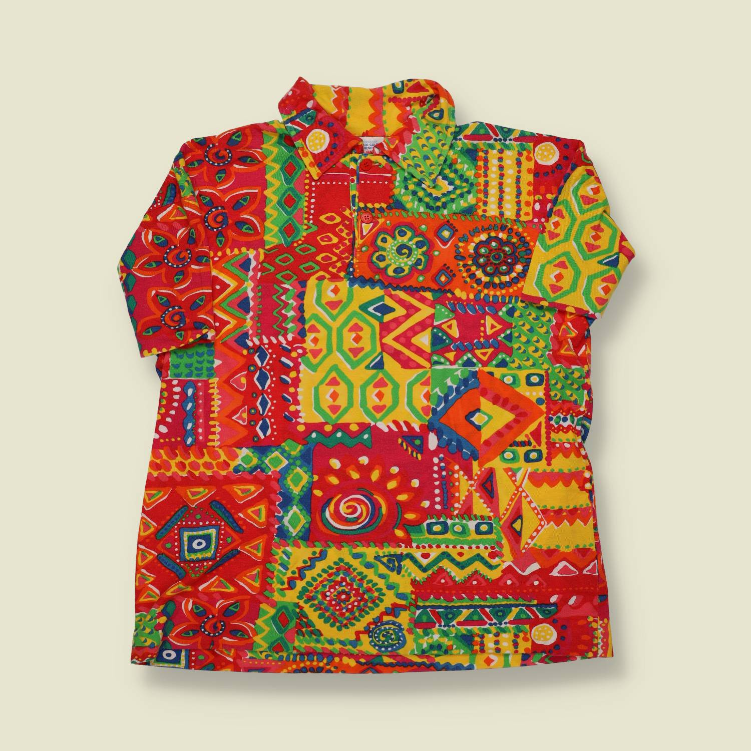 1990s | United Colors of Benetton | Patchwork-Print Polo – Multi - XS.S