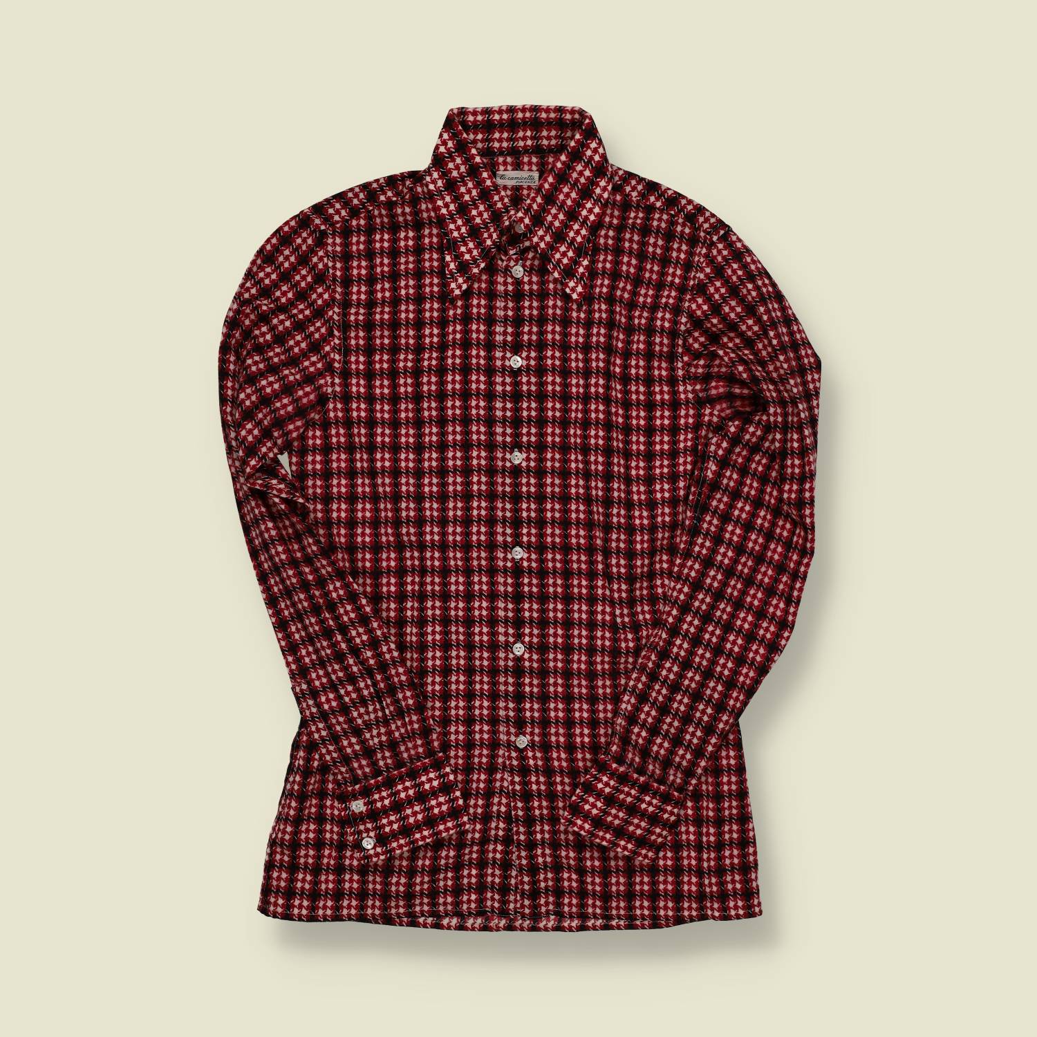 1970s | La Camicetto | Red/Black Optical Check Shirt - XS