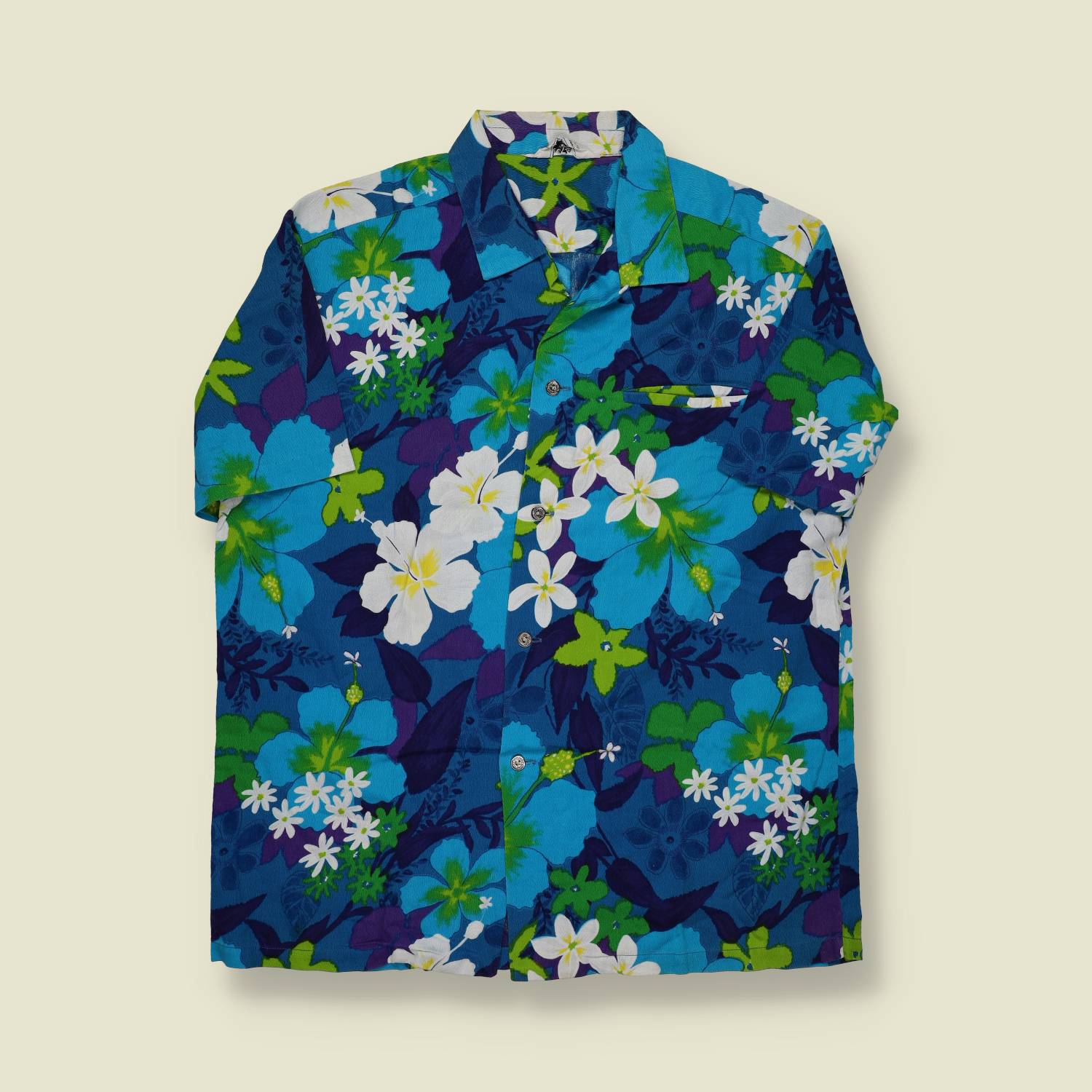 1970s | Made in Hawaii | Floral Aloha Shirt – Blue/Green - S